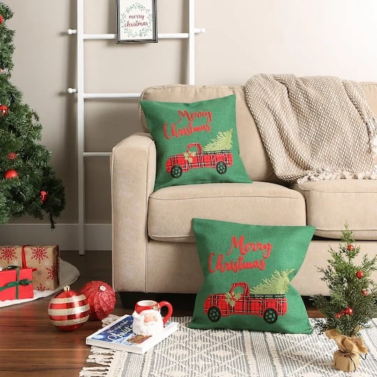 DII® Merry Christmas Truck Embroidered Pillow Cover Set 7 DII® Merry Christmas Truck Embroidered Pillow Cover Set - Image 7