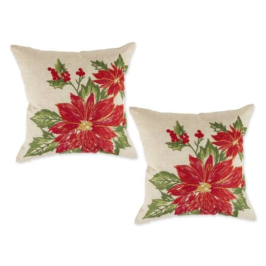 DII® Poinsettia Holly Embroidered Pillow Cover Set 1 DII® Poinsettia Holly Embroidered Pillow Cover Set