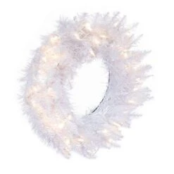 24" Pre-Lit Sparkle White Spruce Artificial Christmas Wreath, Warm White LED Lights -Northlight Sale Store D575290S 5