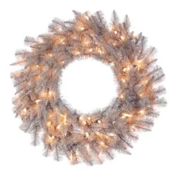 30" Pre-Lit Platinum Fir Artificial Christmas Wreath, Clear Dura-lit Incandescent Lights