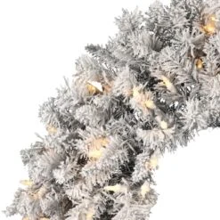 24" Pre-Lit Frosted Silver Artificial Christmas Wreath, Warm White Dura-lit LED Lights -Northlight Sale Store D575297S 3