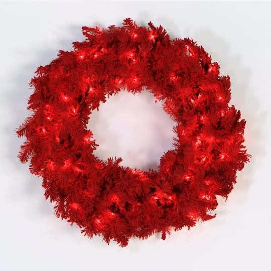 24" Flocked Red Fir Wreath, Red Dura-Lit® LED Lights 1 24" Flocked Red Fir Wreath, Red Dura-Lit® LED Lights