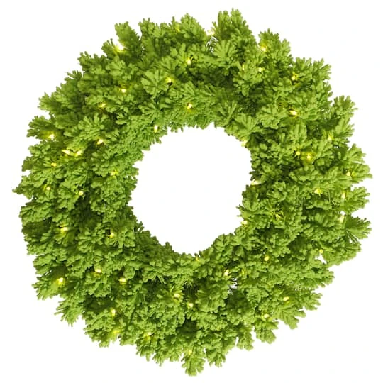 30" Pre-Lit Flocked Lime Fir Artificial Christmas Wreath, Lime Dura-Lit LED Lights 2 30" Pre-Lit Flocked Lime Fir Artificial Christmas Wreath, Lime Dura-Lit LED Lights - Image 2