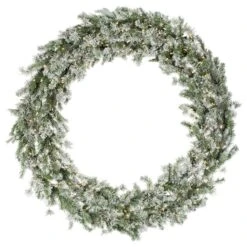 60" Pre-Lit Flocked Kiana Artificial Christmas Wreath, Warm White Dura-Lit® LED Mini Lights -Northlight Sale Store D575351S 2