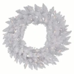 60" Sparkle White Spruce Wreath, Warm White LED Lights
