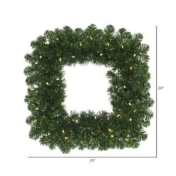 24" Pre-Lit Oregon Fir Christmas Square Wreath, Warm White LED Lights -Northlight Sale Store D575417S 2