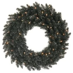 24" Pre-Lit Black Fir Christmas Wreath, Warm White LED Lights