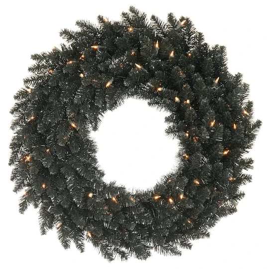 24" Pre-Lit Black Fir Christmas Wreath, Warm White LED Lights 1 24" Pre-Lit Black Fir Christmas Wreath, Warm White LED Lights