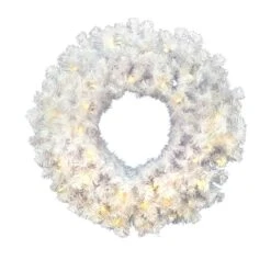 36" Pre-Lit Crystal White Spruce Christmas Wreath, Warm White LED Lights