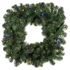 24" Pre-Lit Oregon Fir Christmas Square Wreath, Multicolor LED Lights