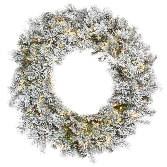 24" Pre-Lit Flocked Kiana Christmas Wreath, Warm White LED Lights 2 24" Pre-Lit Flocked Kiana Christmas Wreath, Warm White LED Lights - Image 2