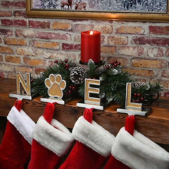 5" Gold Sparkle NOEL Stocking Holders, 4ct. 3 5" Gold Sparkle NOEL Stocking Holders, 4ct. - Image 3