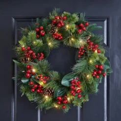 Glitzhome® 24" Pre-Lit Berry, Magnolia Leaf & Pinecone Wreath 11 Glitzhome® 24" Pre-Lit Berry, Magnolia Leaf & Pinecone Wreath -Northlight Sale Store D652251S 3