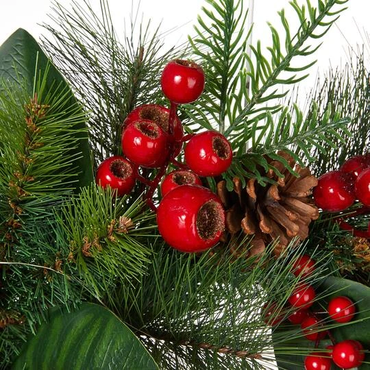 Glitzhome® 24" Pre-Lit Berry, Magnolia Leaf & Pinecone Wreath 5 Glitzhome® 24" Pre-Lit Berry, Magnolia Leaf & Pinecone Wreath - Image 5