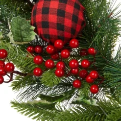 Glitzhome® 24" Pre-Lit Ornament, Berry, Holly & Pine Wreath -Northlight Sale Store D652252S 6
