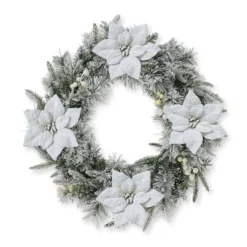 Glitzhome® 24" Pre-Lit Snow Flocked Greenery Pine Poinsettia Christmas Wreath 16 Glitzhome® 24" Pre-Lit Snow Flocked Greenery Pine Poinsettia Christmas Wreath -Northlight Sale Store D652255S 7