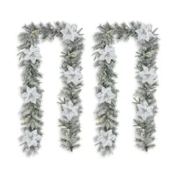 Glitzhome® 2 Pack 9ft. Pre-Lit Snow Flocked Greenery Pine Poinsettia Christmas Garland -Northlight Sale Store D652257S 6