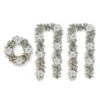 Glitzhome® 24" Pre-Lit Snow Flocked Greenery Pine Poinsettia Christmas Wreath & Matched 2 Pack 9ft. Garland Set