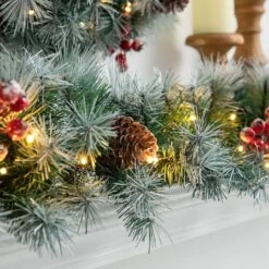 Glitzhome® 2 Pack 9ft. Pre-Lit Greenery Pinecones & Red Berries Christmas Garland -Northlight Sale Store D652259S 5