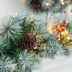 Glitzhome® 2 Pack 9ft. Pre-Lit Greenery Pinecones & Red Berries Christmas Garland -Northlight Sale Store D652259S 6
