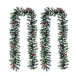Glitzhome® 2 Pack 9ft. Pre-Lit Greenery Pinecones & Red Berries Christmas Garland -Northlight Sale Store D652259S 7
