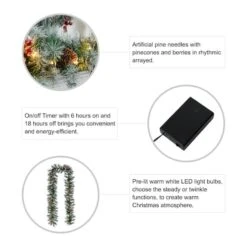 Glitzhome® 9ft. Pre-Lit Greenery Pinecones & Red Berries Christmas Garland -Northlight Sale Store D652260S 8