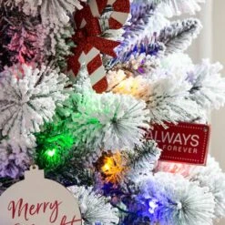 9ft. Pre-Lit Flocked Pine Pencil Artificial Christmas Tree, Multicolor LED Lights -Northlight Sale Store D652268S 4