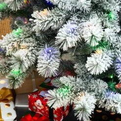 9ft. Pre-Lit Flocked Pine Pencil Artificial Christmas Tree, Multicolor LED Lights -Northlight Sale Store D652268S 5