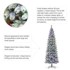 9ft. Pre-Lit Flocked Pine Pencil Artificial Christmas Tree, Multicolor LED Lights -Northlight Sale Store D652268S 7