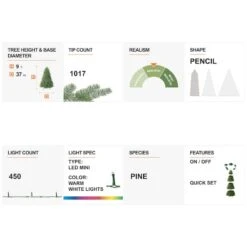 9ft. Pre-Lit Flocked Pine Pencil Artificial Christmas Tree, Multicolor LED Lights -Northlight Sale Store D652268S 8