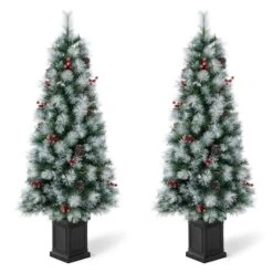 2 Pack 5ft. Pre-Lit Pine Artificial Christmas Porch Tree, Warm White LED Lights -Northlight Sale Store D652277S 8
