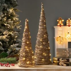 Glitzhome® Pre-Lit Rattan Christmas Table Tree Décor Set -Northlight Sale Store D652291S 2