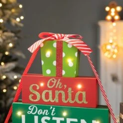 Glitzhome® 12" Lighted Wooden Christmas Gift Block Table Décor -Northlight Sale Store D652311S 4