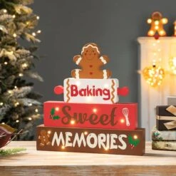 Glitzhome® 12" Lighted Wooden Christmas Gingerbread Man Block Table Décor -Northlight Sale Store D652312S 2