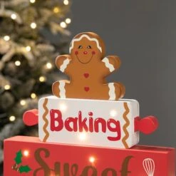 Glitzhome® 12" Lighted Wooden Christmas Gingerbread Man Block Table Décor -Northlight Sale Store D652312S 3