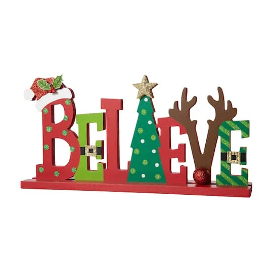Glitzhome® 14'' BELIEVE Wooden Christmas Table Décor 1 Glitzhome® 14'' BELIEVE Wooden Christmas Table Décor