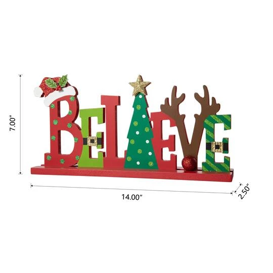 Glitzhome® 14'' BELIEVE Wooden Christmas Table Décor 9 Glitzhome® 14'' BELIEVE Wooden Christmas Table Décor - Image 9