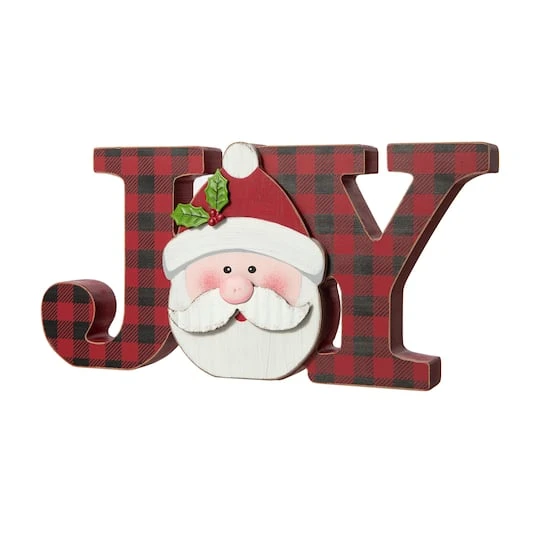 Glitzhome® 11.75'' JOY Wooden Christmas Plaid Table Décor 2 Glitzhome® 11.75'' JOY Wooden Christmas Plaid Table Décor - Image 2