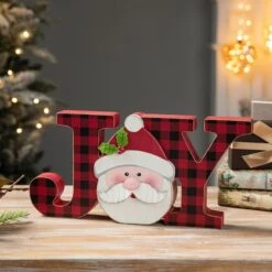 Glitzhome® 11.75'' JOY Wooden Christmas Plaid Table Décor 10 Glitzhome® 11.75'' JOY Wooden Christmas Plaid Table Décor -Northlight Sale Store D652317S 2
