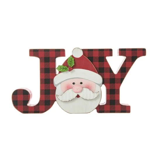 Glitzhome® 11.75'' JOY Wooden Christmas Plaid Table Décor 6 Glitzhome® 11.75'' JOY Wooden Christmas Plaid Table Décor - Image 6