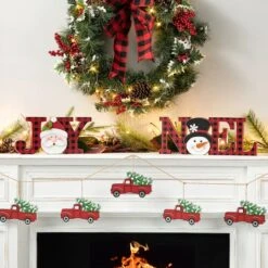 Glitzhome® 2-Piece JOY And NOEL Wooden Christmas Plaid Table Décor -Northlight Sale Store D652318S 2