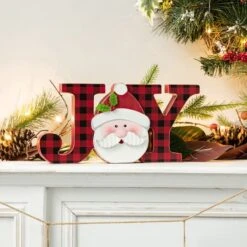 Glitzhome® 2-Piece JOY And NOEL Wooden Christmas Plaid Table Décor -Northlight Sale Store D652318S 3