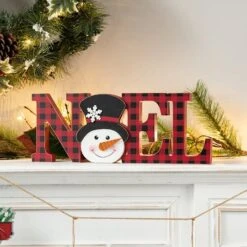Glitzhome® 2-Piece JOY And NOEL Wooden Christmas Plaid Table Décor -Northlight Sale Store D652318S 4