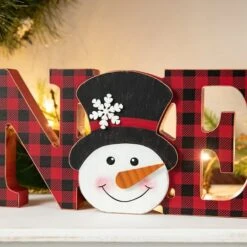 Glitzhome® 2-Piece JOY And NOEL Wooden Christmas Plaid Table Décor -Northlight Sale Store D652318S 5
