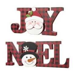 Glitzhome® 2-Piece JOY And NOEL Wooden Christmas Plaid Table Décor -Northlight Sale Store D652318S 6