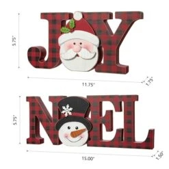 Glitzhome® 2-Piece JOY And NOEL Wooden Christmas Plaid Table Décor -Northlight Sale Store D652318S 8