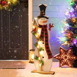 Glitzhome® 36'' Lighted Wooden Snowman Porch Décor -Northlight Sale Store D652321S 2