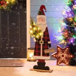 Glitzhome® 36'' Lighted Wooden Santa Porch Décor -Northlight Sale Store D652322S 2