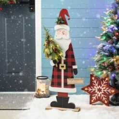 Glitzhome® 36'' Lighted Wooden Santa Porch Décor -Northlight Sale Store D652322S 3