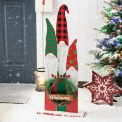 Glitzhome® 34.75'' Wooden Gnome Family Porch Décor -Northlight Sale Store D652323S 4